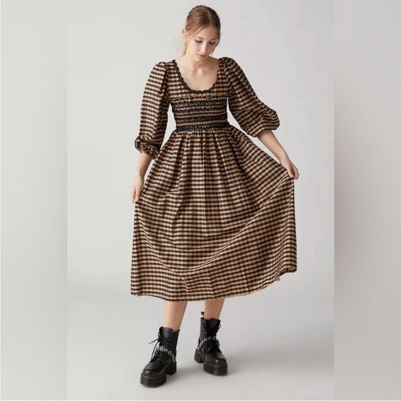 Sister Jane Checkered Puff Sleeve Midi Dress - Picture 1 of 4